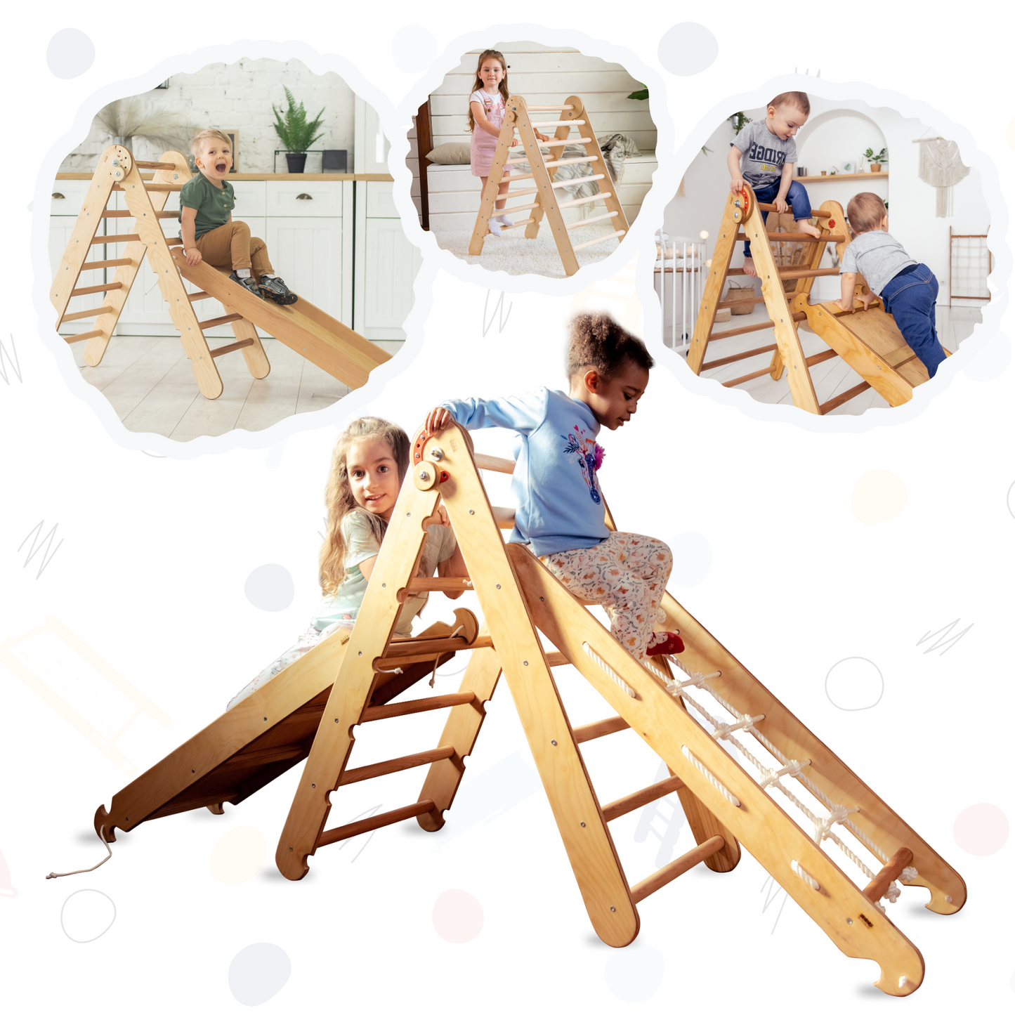 4-in-1 Climbing Frame Set: Triangle Ladder, Net, Slide Board/Ramp, Art Addition - Premium Toys from Tailored Gents, Tots 'N Paws - Just $250.49! Shop now at Tailored Gents, Tots 'N Paws